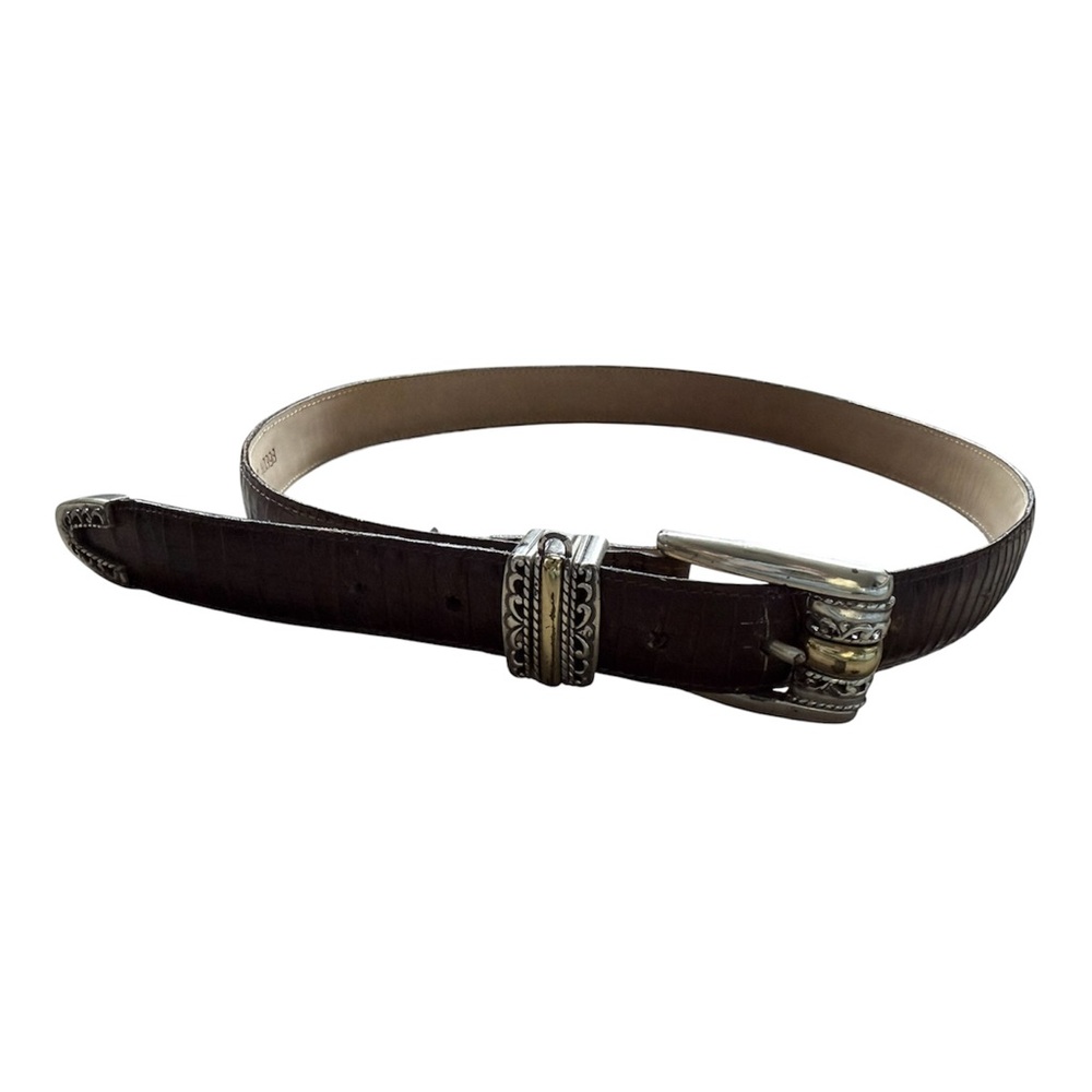 Vintage western Brighton brown leather belt with gold and silver buckle